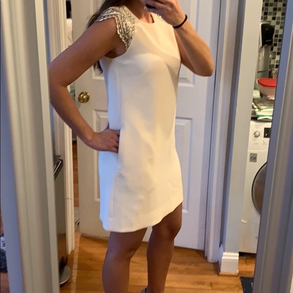 J Crew Cap Sleeve Cream Black Edged Lace Dress - Picture 3 of 7